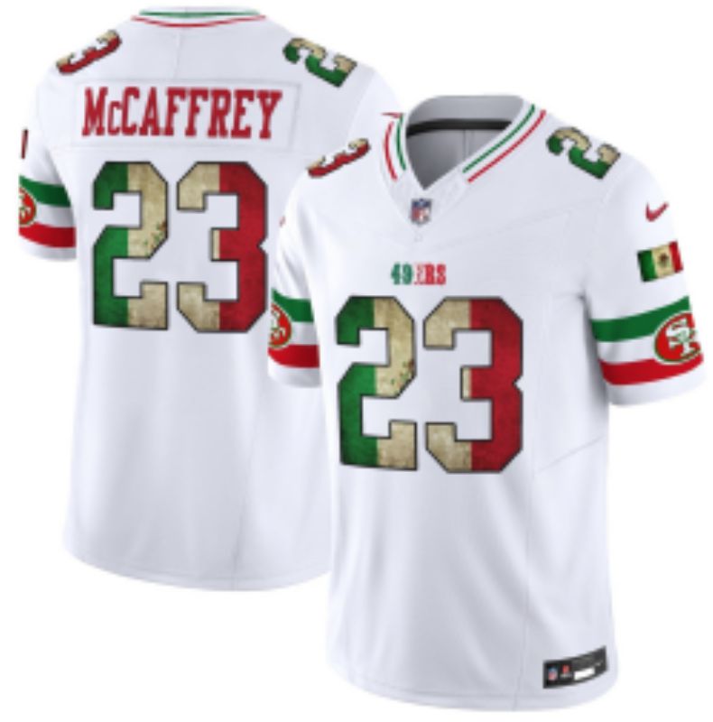 Men 2026 San Francisco 49ers #23 Mccaffrey White three generations Nike Limited NFL Jersey style 002